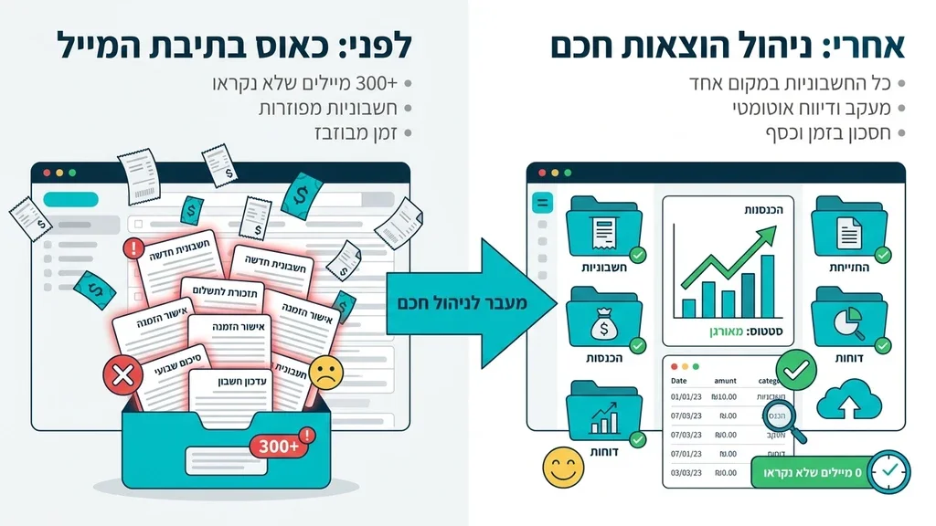 תיבת דואר אלקטרוני עמוסה לעומת מערכת ניהול חשבוניות מסודרת